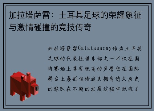 加拉塔萨雷：土耳其足球的荣耀象征与激情碰撞的竞技传奇