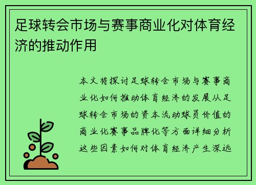 足球转会市场与赛事商业化对体育经济的推动作用